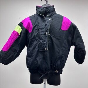 Liberty Bell Ski Jacket Puffer Coat  Full Zip Insulated‎ Black Pink Retro M